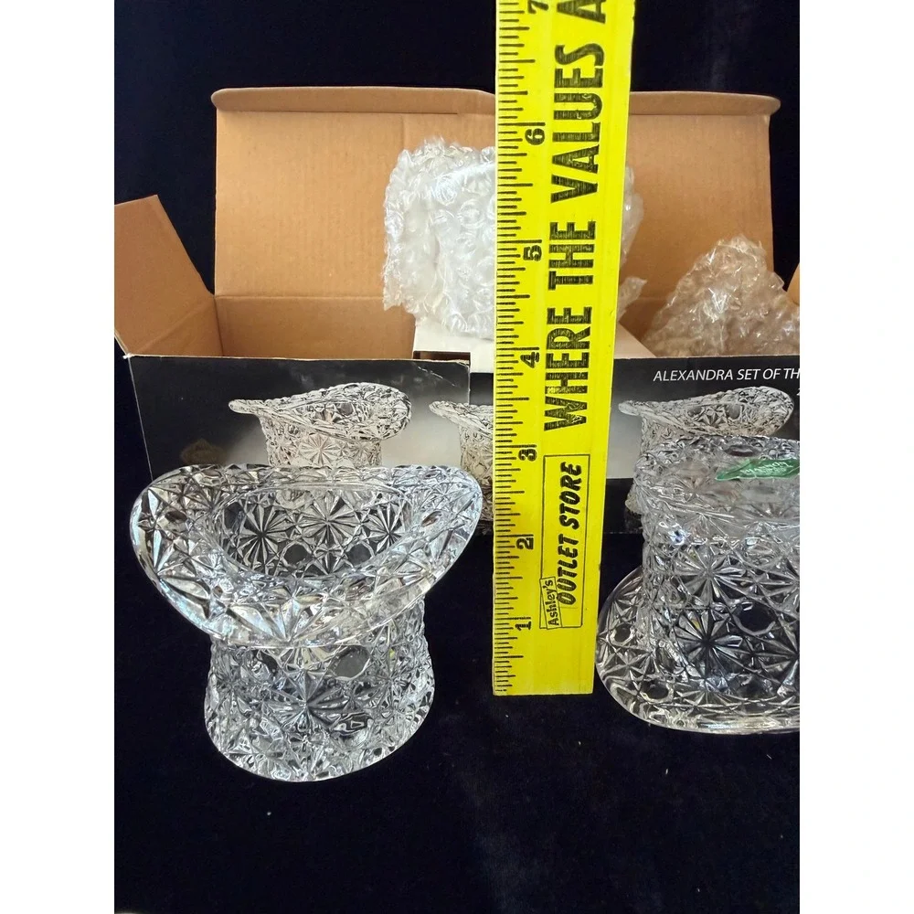 Vintage Alexandra 24% Lead Crystal Top Hat Votives Set Candle Holders New in Box